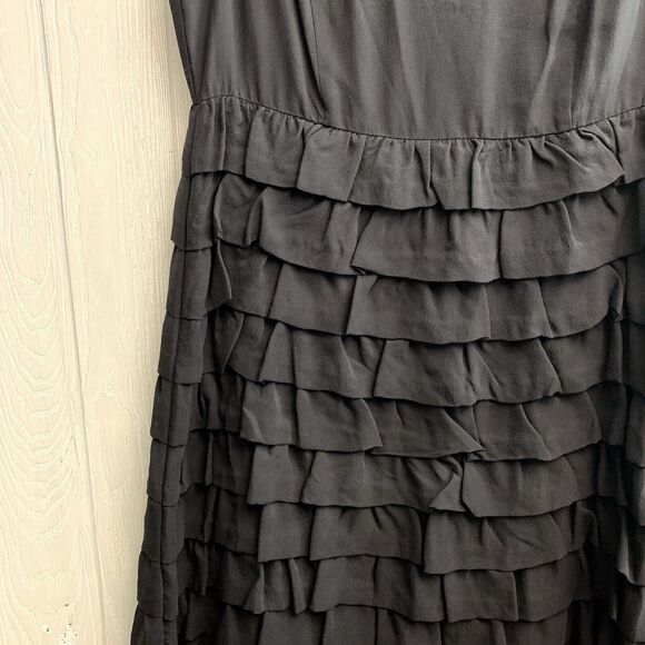 Kensie Black Silk Short Sleeve Layered Ruffle Dress Size Medium NWT - Picture 2 of 7